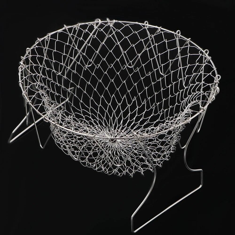Fryer Tool Foldable Kitchen Tool Steam Rinse Strainer Cooking Basket Stainless Steel Colander