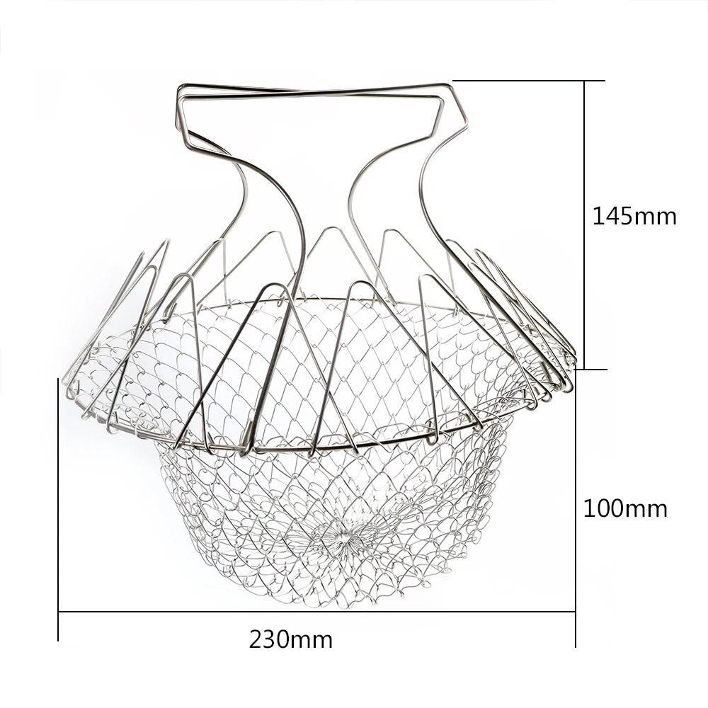 Fryer Tool Foldable Kitchen Tool Steam Rinse Strainer Cooking Basket Stainless Steel Colander