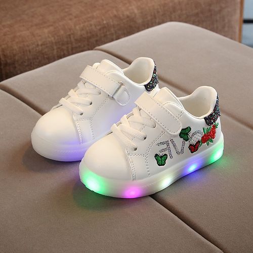 Children's Board Shoes LED Embroidered With Lights Girls' Casual Sports Shoes