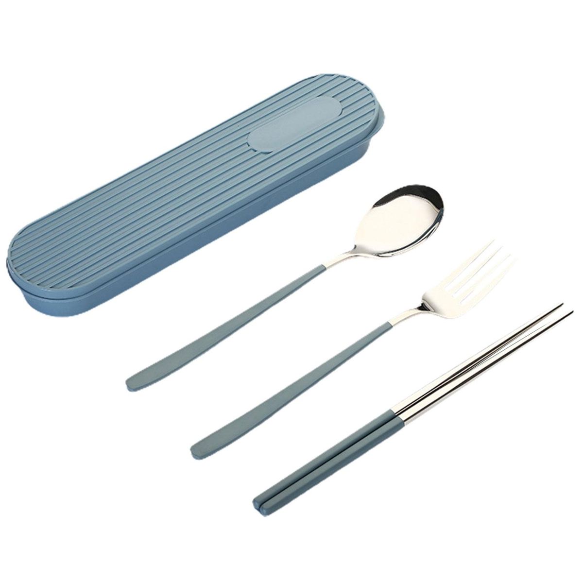 1 Set Metal Cutlery Set Portable Camping Reusable Flatware Blue