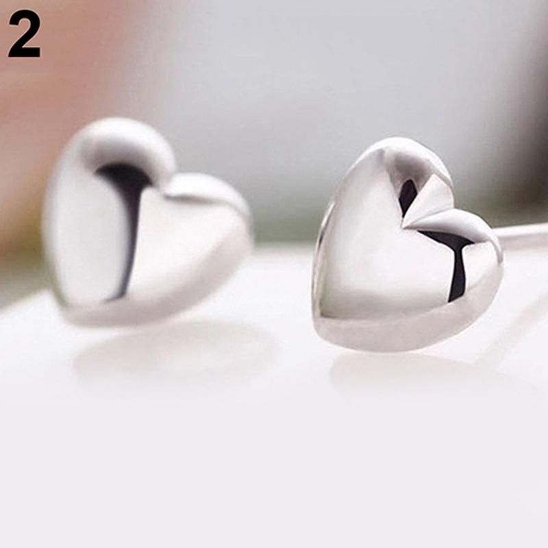 1 Pair Fashion Women Cute Small Heart Charm Ear Stud-Gold