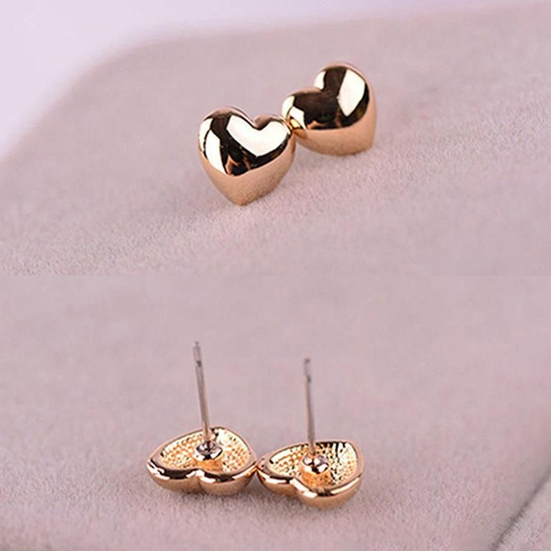 1 Pair Fashion Women Cute Small Heart Charm Ear Stud-Gold