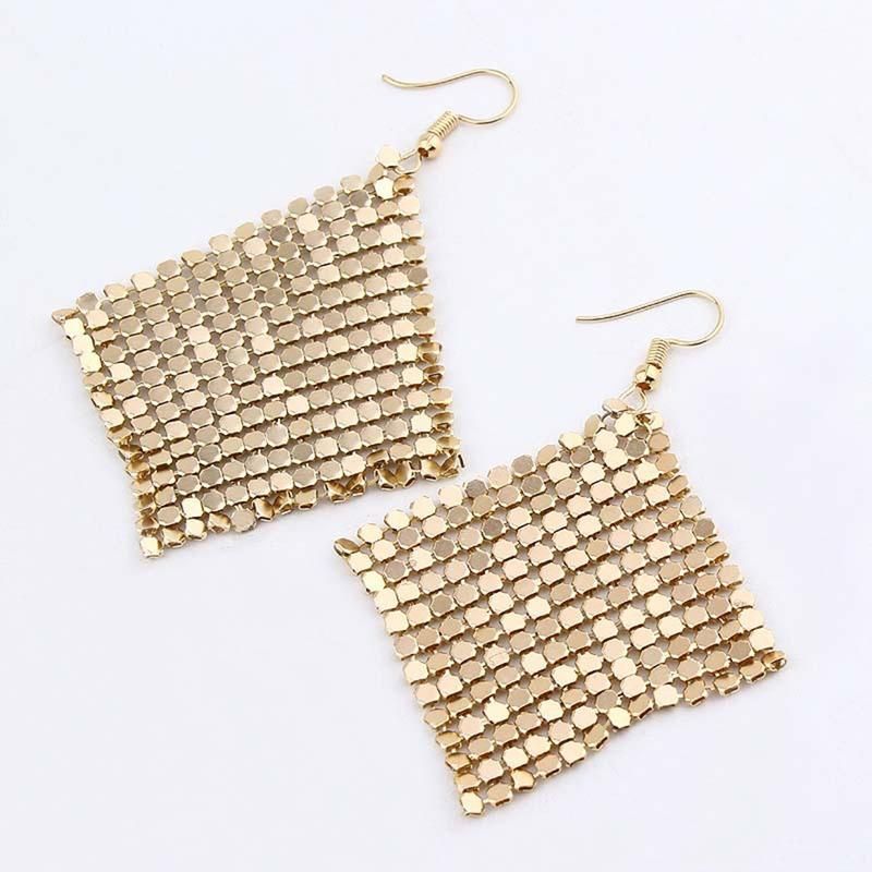 Fashion Women Sequins Mesh Dangle Drop Hook Earrings-Black