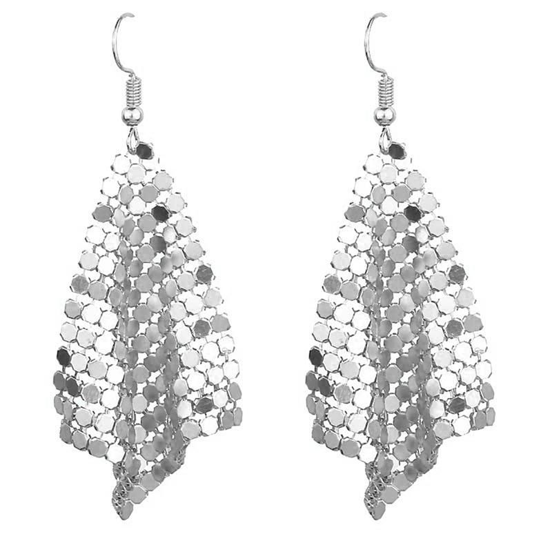Fashion Women Sequins Mesh Dangle Drop Hook Earrings-Black