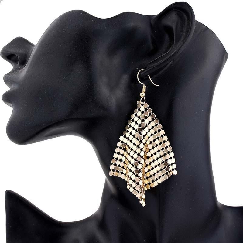 Fashion Women Sequins Mesh Dangle Drop Hook Earrings-Black