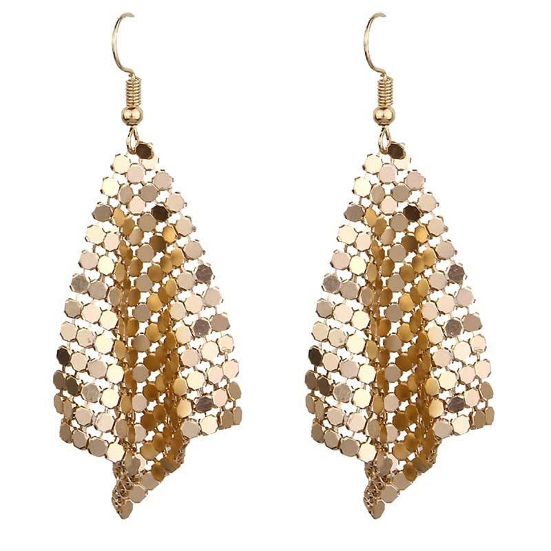 Fashion Women Sequins Mesh Dangle Drop Hook Earrings-Black