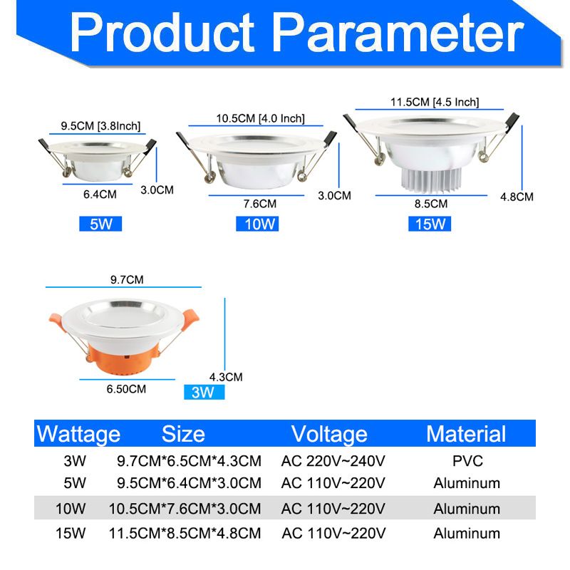 Silver White Frosted Surface LED Downlight 5w 10w 15w Round
