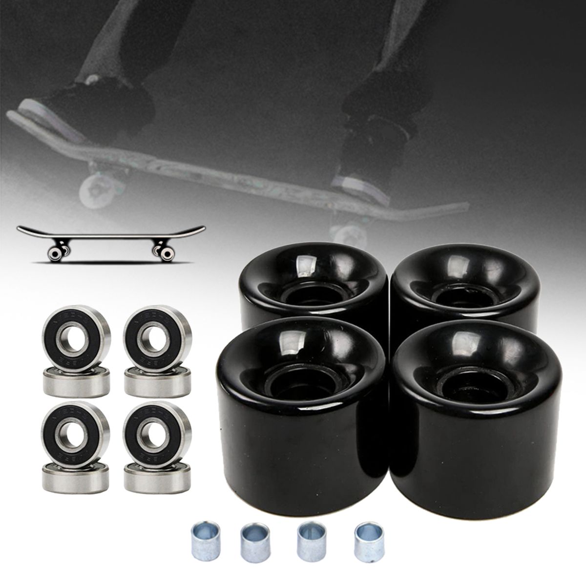 Street Skateboard Wheels With Bearings And Spacers Black Black Cover