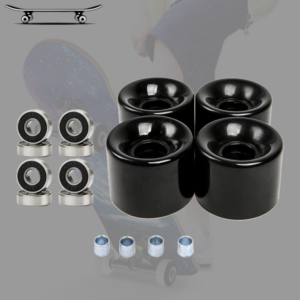 Street Skateboard Wheels With Bearings And Spacers Black Black Cover