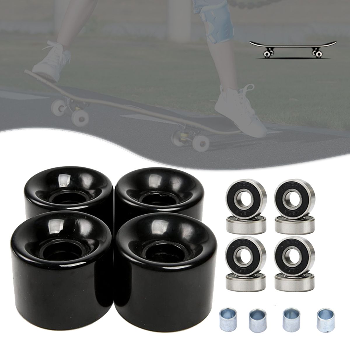 Street Skateboard Wheels With Bearings And Spacers Black Black Cover