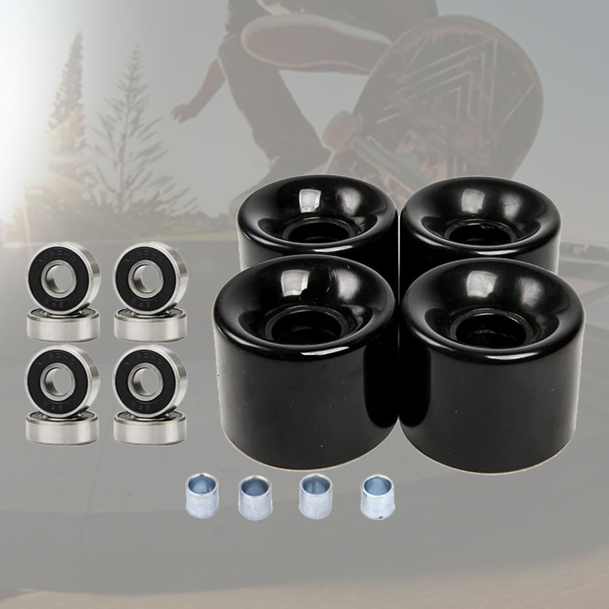 Street Skateboard Wheels With Bearings And Spacers Black Black Cover
