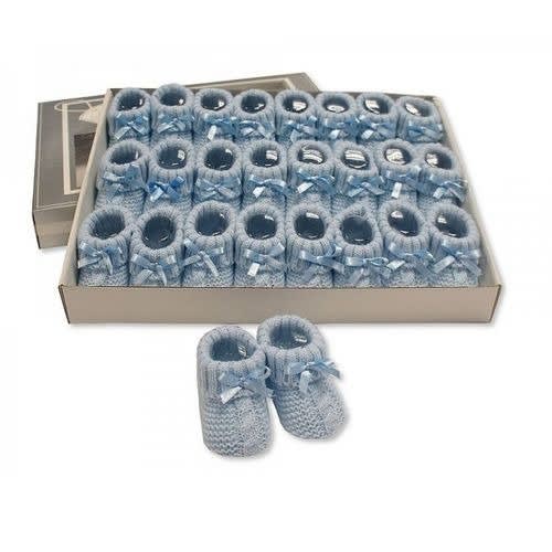 Knitted Baby Bootees With Bow- Blue