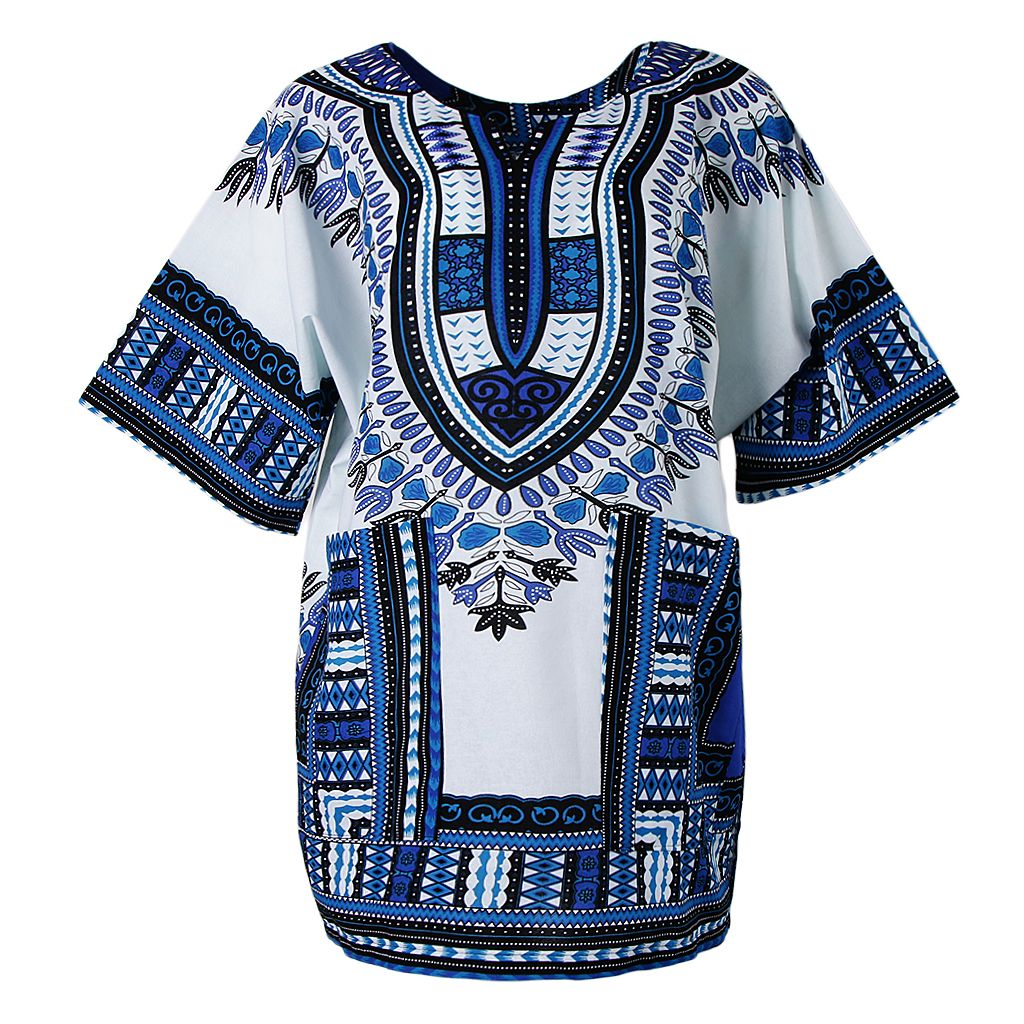 Dashiki Shirt African Embroidery Print Festival Tribal Clothing Blue