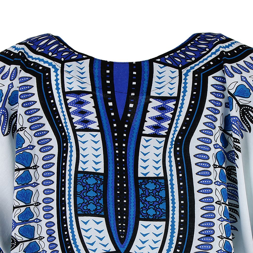 Dashiki Shirt African Embroidery Print Festival Tribal Clothing Blue