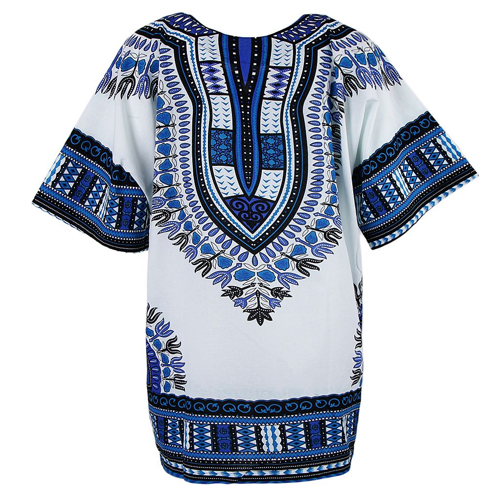 Dashiki Shirt African Embroidery Print Festival Tribal Clothing Blue