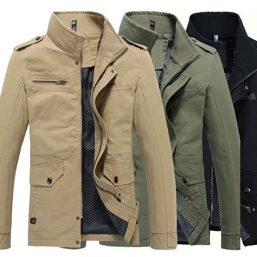Men's Jackets Autumn Winter Mens High Quality Standing Collar Long Cotton Coats Male Solid Color Zipper Warm Outwears