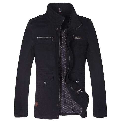 Men's Jackets Autumn Winter Mens High Quality Standing Collar Long Cotton Coats Male Solid Color Zipper Warm Outwears