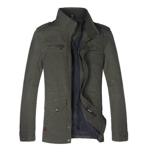 Men's Jackets Autumn Winter Mens High Quality Standing Collar Long Cotton Coats Male Solid Color Zipper Warm Outwears