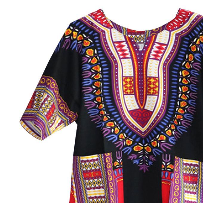 African Dashiki Shirt Top Unisex  Bright Color One Size  Black