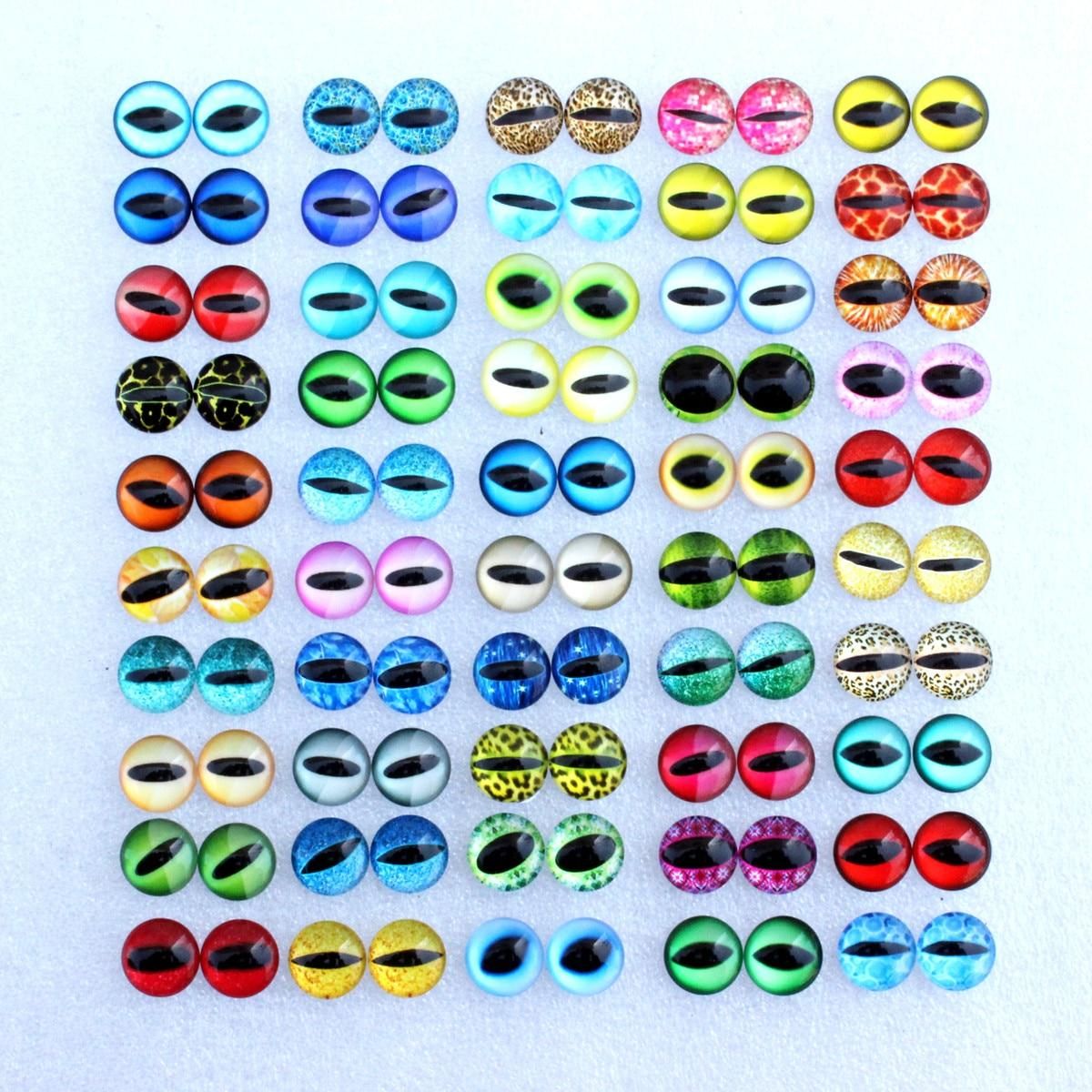 6mm 8mm 10mm 12mm  Mixed Toys Dragon Eyes Round Pattern Glass Cabochons Flatback Photo DIY Making Accessories 100pcs 50 Pairs