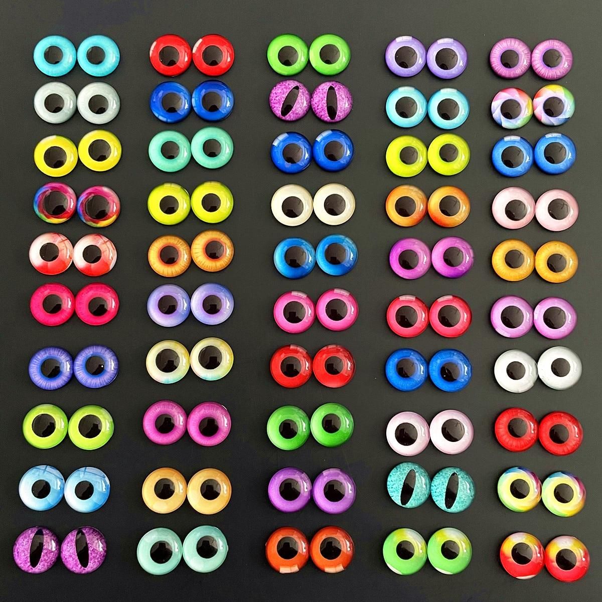 6mm 8mm 10mm 12mm  Mixed Toys Dragon Eyes Round Pattern Glass Cabochons Flatback Photo DIY Making Accessories 100pcs 50 Pairs