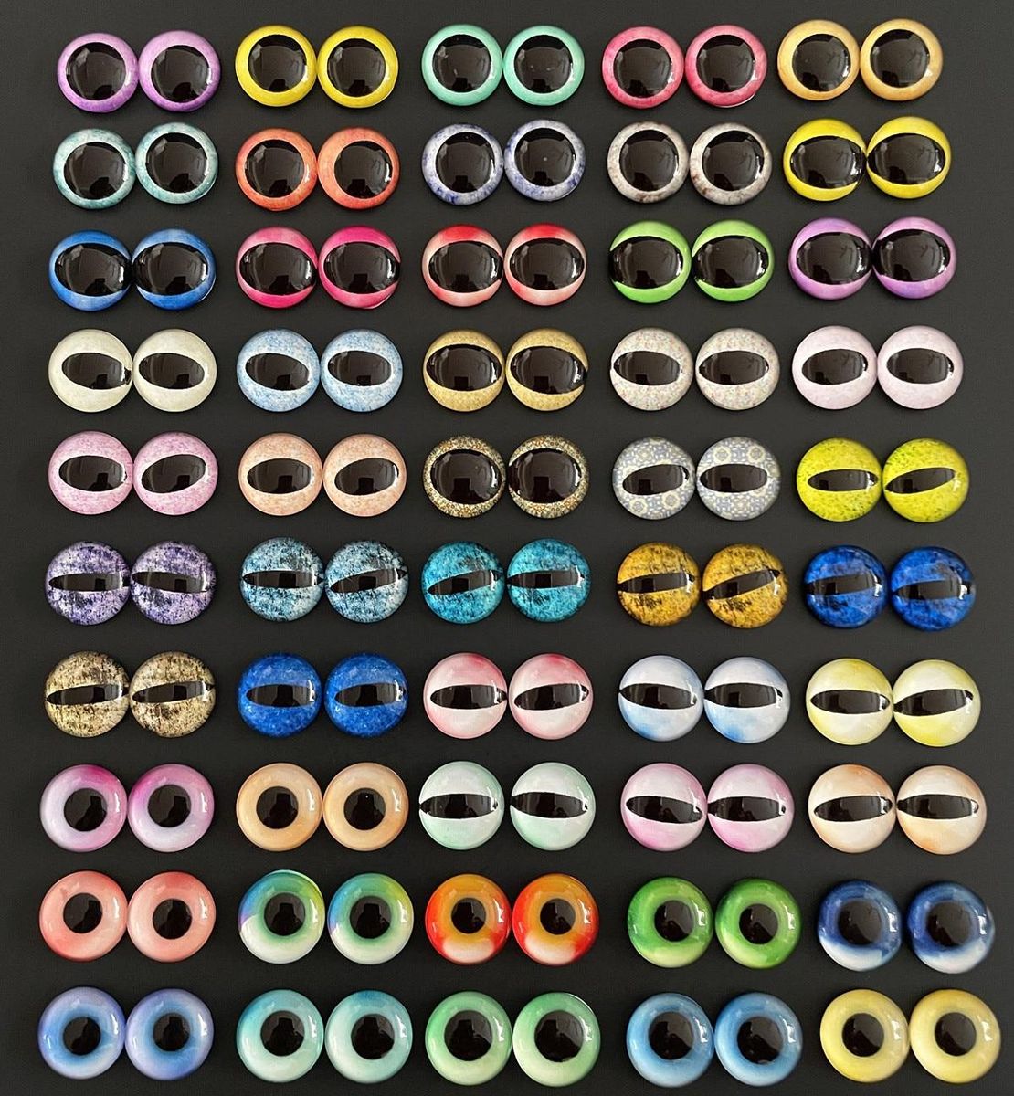 6mm 8mm 10mm 12mm  Mixed Toys Dragon Eyes Round Pattern Glass Cabochons Flatback Photo DIY Making Accessories 100pcs 50 Pairs