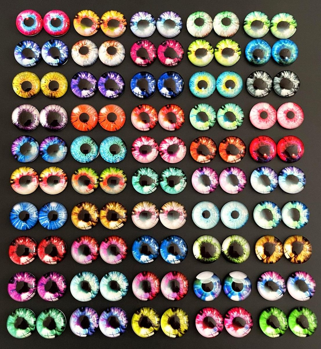 6mm 8mm 10mm 12mm  Mixed Toys Dragon Eyes Round Pattern Glass Cabochons Flatback Photo DIY Making Accessories 100pcs 50 Pairs