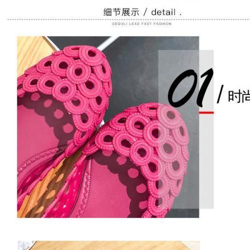 Sandals Rain Shoes Women Shallow Low Top Flat Bottom Hollow Shoes Rose Red