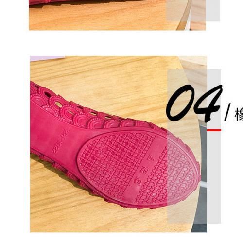 Sandals Rain Shoes Women Shallow Low Top Flat Bottom Hollow Shoes Rose Red