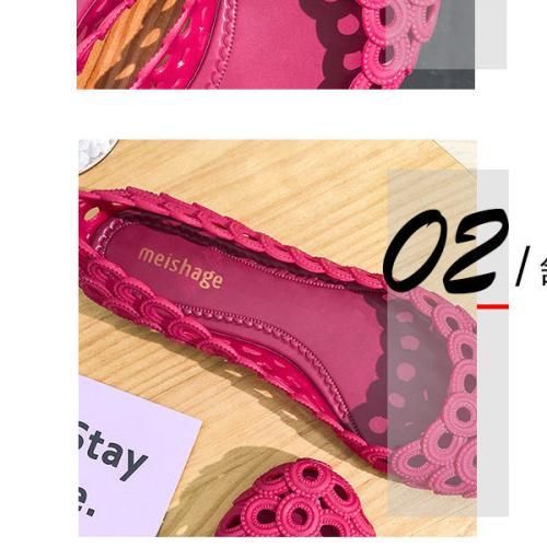 Sandals Rain Shoes Women Shallow Low Top Flat Bottom Hollow Shoes Rose Red