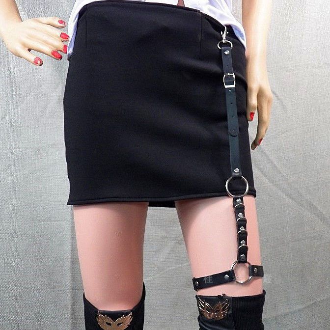 Women Skirt Belt Female Pu Leather Hip Hop Rock Nightclub Sexy Jeans Dress Heart Punk Belt With Metal Waist Chain(#Set)