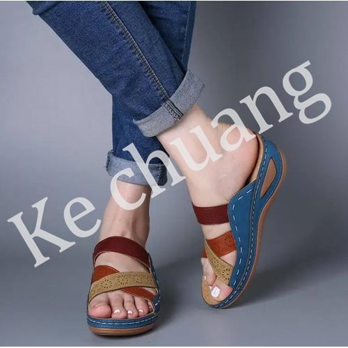 Ladies Platform Plus Size Slippers - Blue