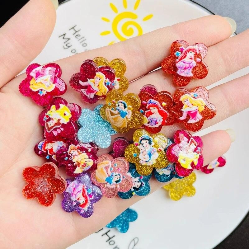 20 Pcs New Film Character Cartoon Princess Rhinestone Flower Shape Resin Scrapbook Diy Jewellery Hairpin Decorate Accessories