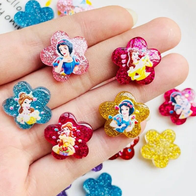 20 Pcs New Film Character Cartoon Princess Rhinestone Flower Shape Resin Scrapbook Diy Jewellery Hairpin Decorate Accessories