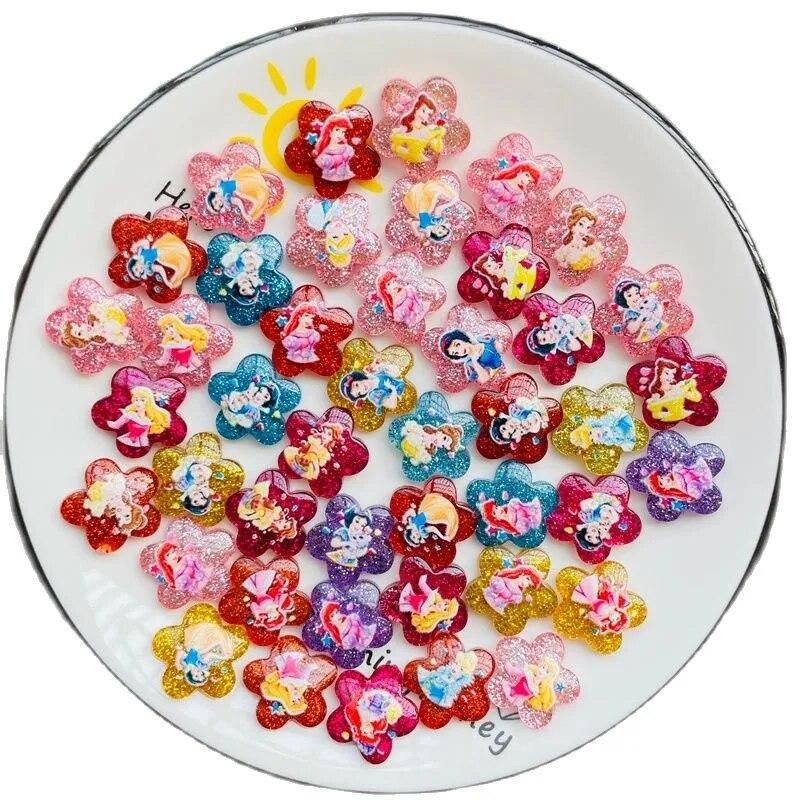 20 Pcs New Film Character Cartoon Princess Rhinestone Flower Shape Resin Scrapbook Diy Jewellery Hairpin Decorate Accessories