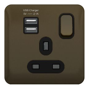 Lisse - 1 Gang 13A SP 2USB Mocha Bronze With Black Interior