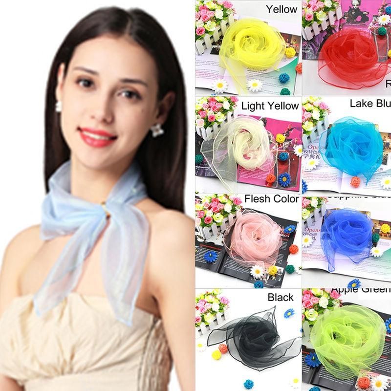 Women Girl Candy Color Soft Light Weight Chiffon Neck-White