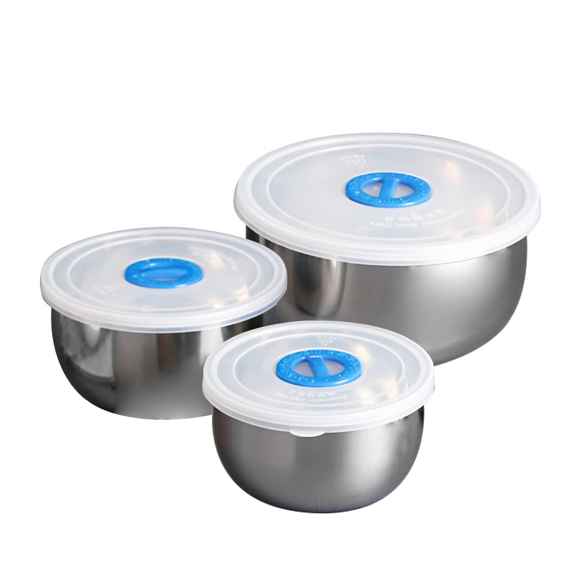 3 Pcs Mixing Bowl With Lid Stainless Steel Non-Slip Serving