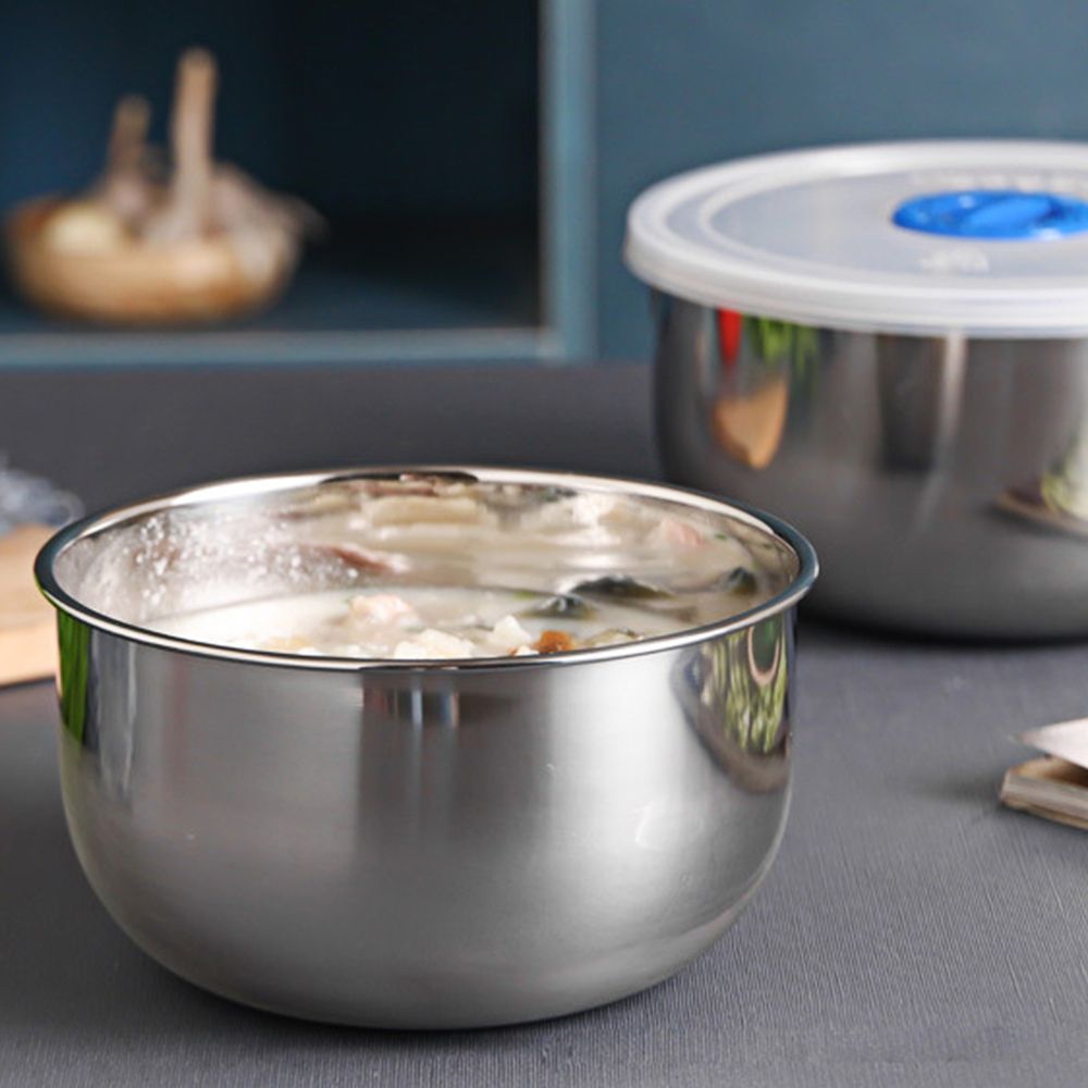3 Pcs Mixing Bowl With Lid Stainless Steel Non-Slip Serving