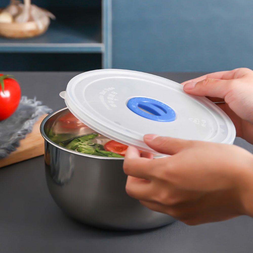 3 Pcs Mixing Bowl With Lid Stainless Steel Non-Slip Serving
