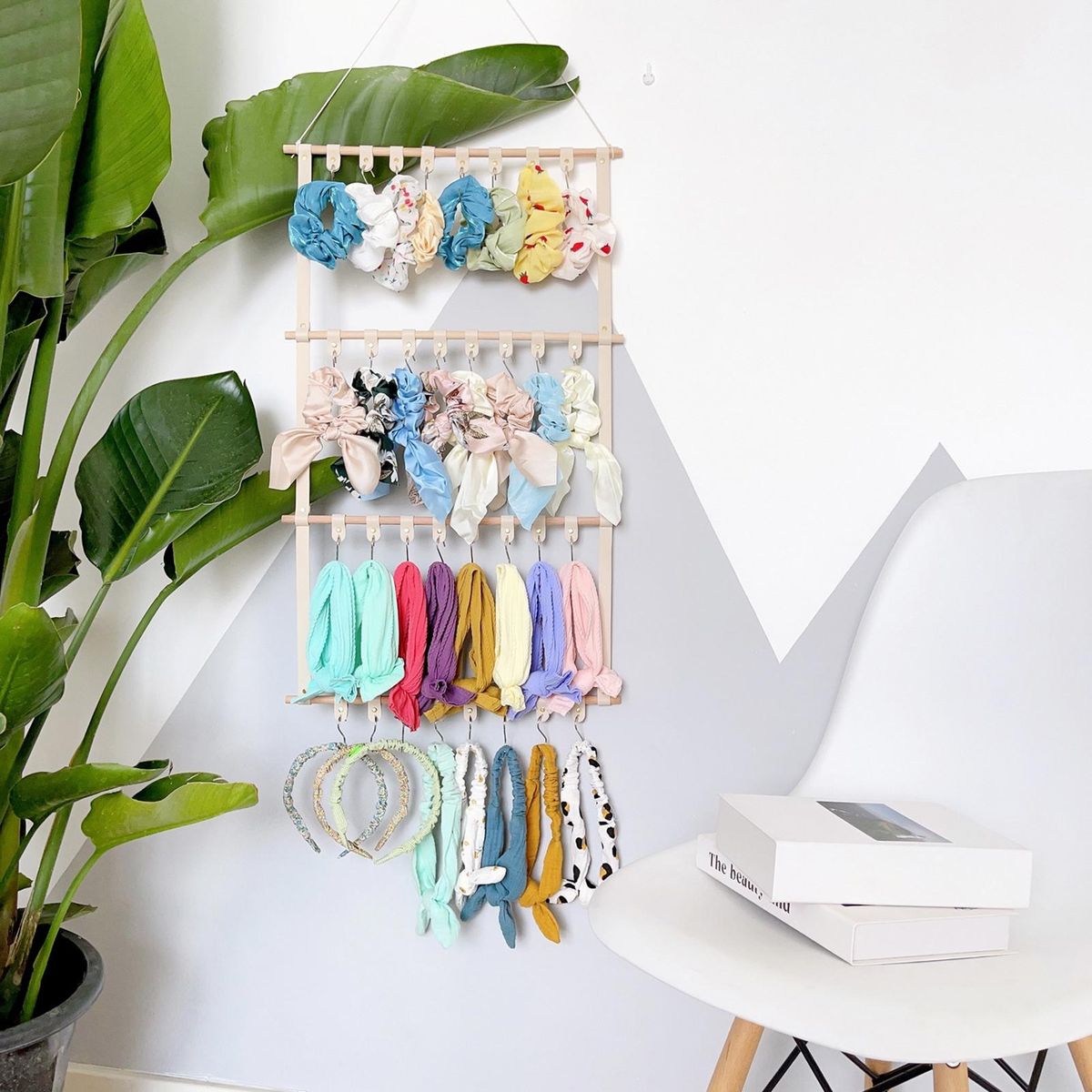 Headband Holder Hair Accessories Organizer Wall-mounted Headband Beige