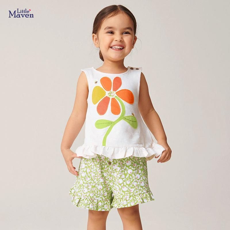 2023 Girls' Suit Cute Flowers Girls Two-Piece Suit Children's Summer Clothing Casu