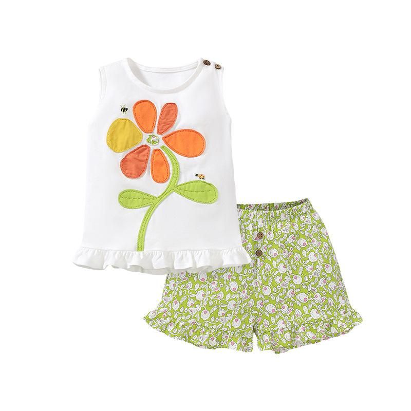 2023 Girls' Suit Cute Flowers Girls Two-Piece Suit Children's Summer Clothing Casu