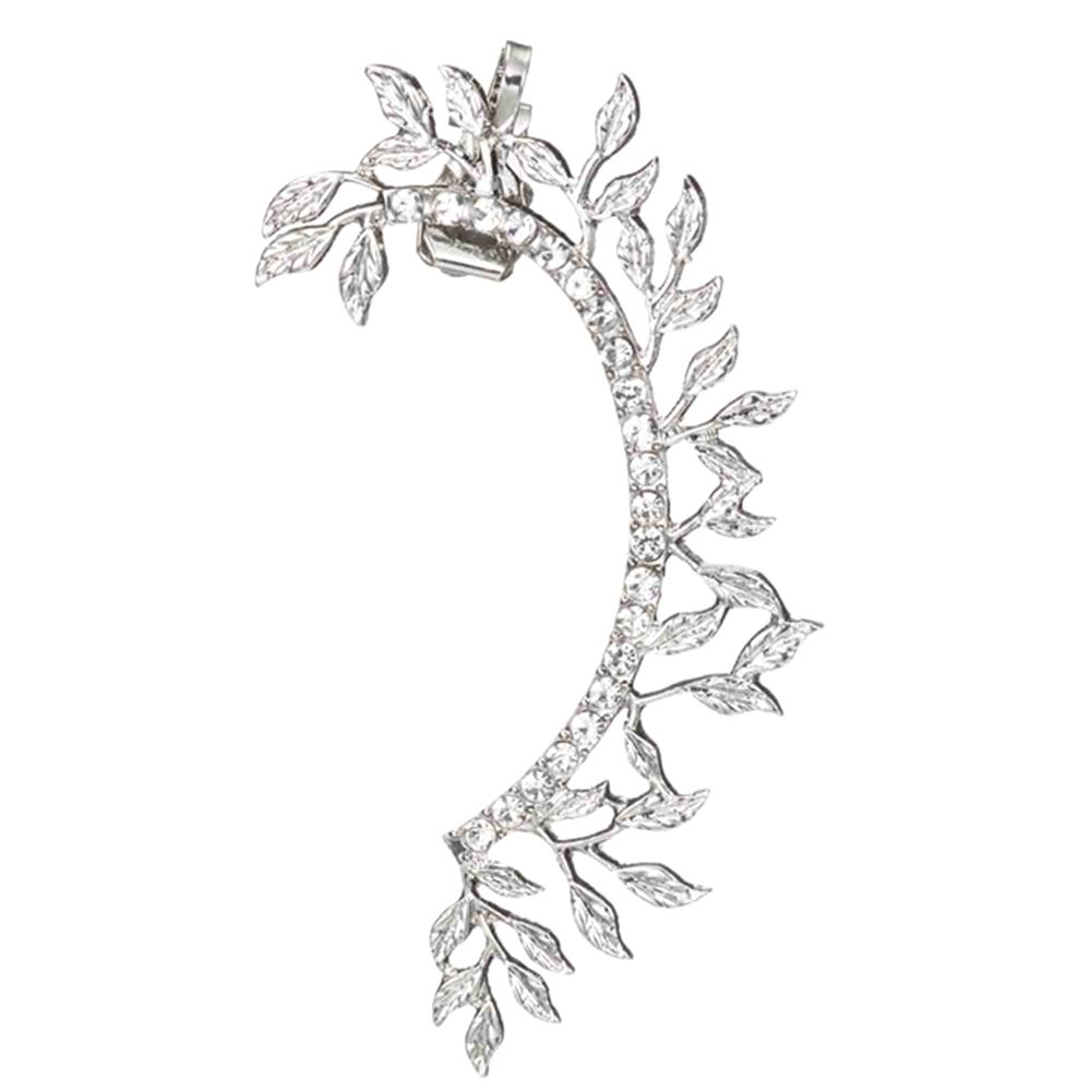 1Pc Vintage Leaf Curved Full Rhinestone Ear Cuff-White K