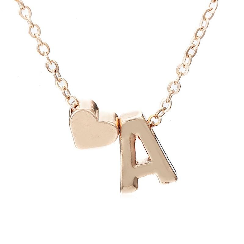 A-Z 26 Capital Letter Heart Pendant Fashion Women-Golden