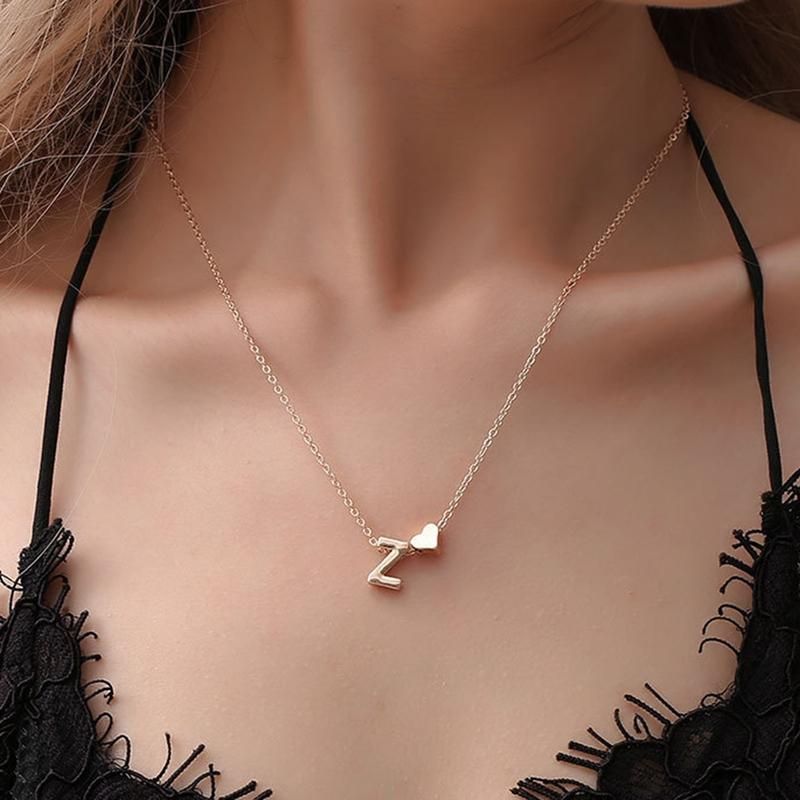 A-Z 26 Capital Letter Heart Pendant Fashion Women-Golden