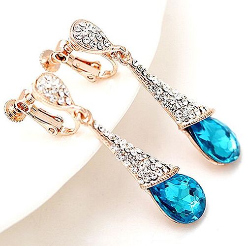 Women Waterdrop Chandelier Rhinestone Full Zircon Earrings Ear Stud Ear-clip-Red (stud)