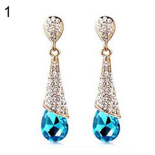 Women Waterdrop Chandelier Rhinestone Full Zircon Earrings Ear Stud Ear-clip-Red (stud)