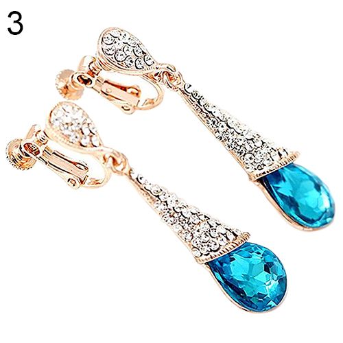 Women Waterdrop Chandelier Rhinestone Full Zircon Earrings Ear Stud Ear-clip-Red (stud)