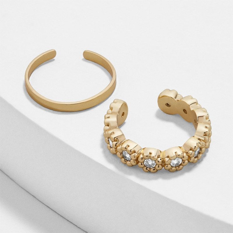 2Pcs/Set Lady Rhinestone C Shape Ear Cuffs Clip On Earrings-